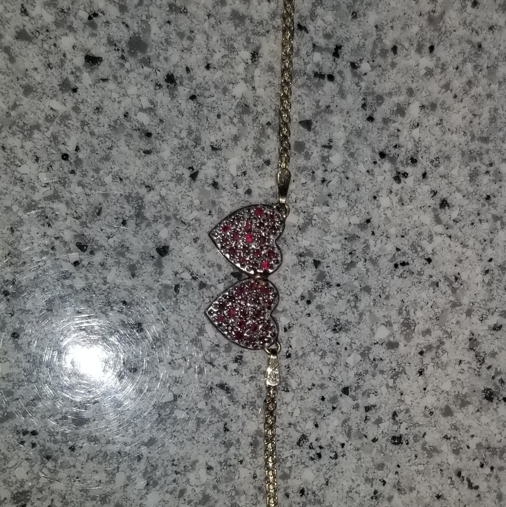Gold ruby and diamond heart ankle bracelet